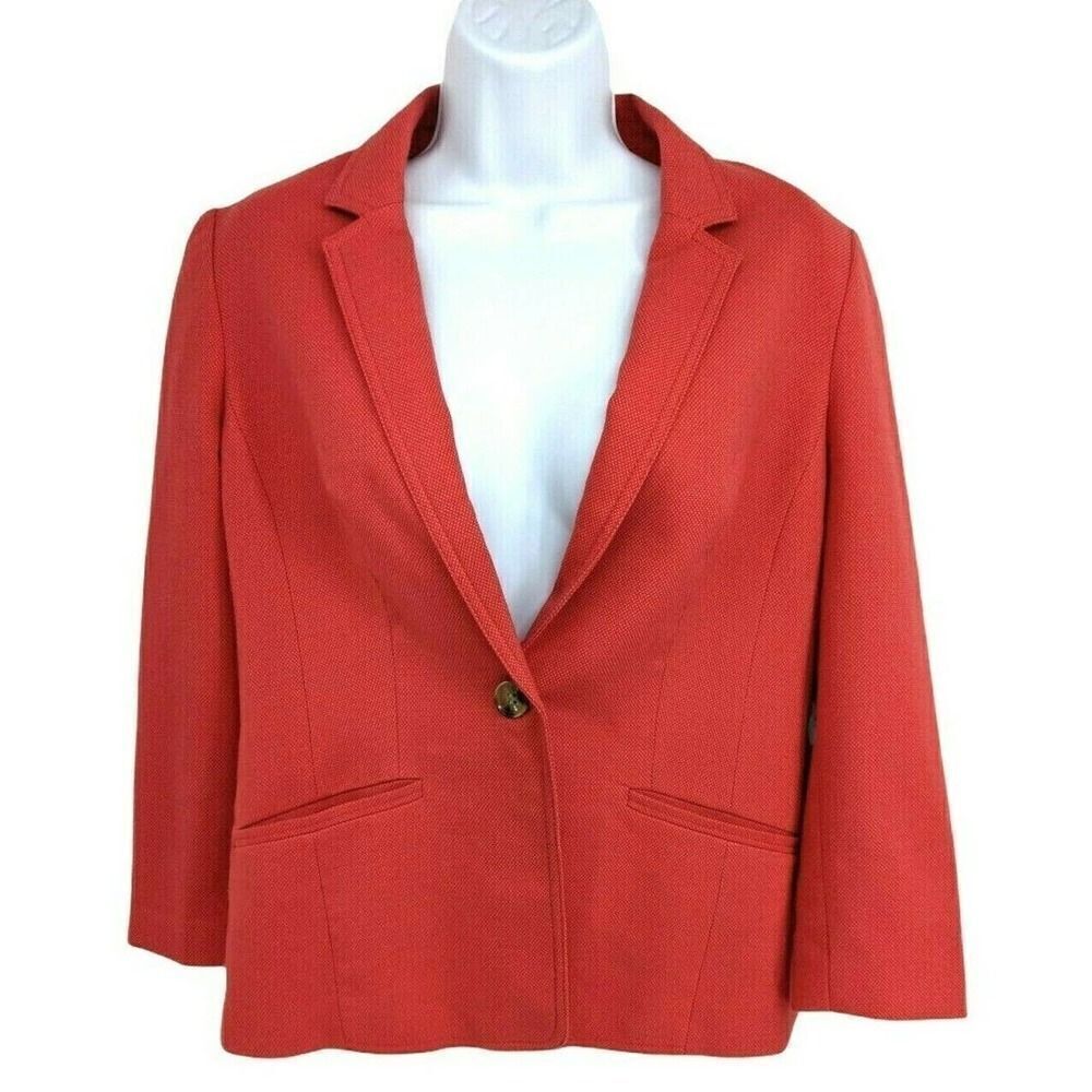 Coral Blazer Suit Jacket Medium Textured‎ Orange Pink One button officecore